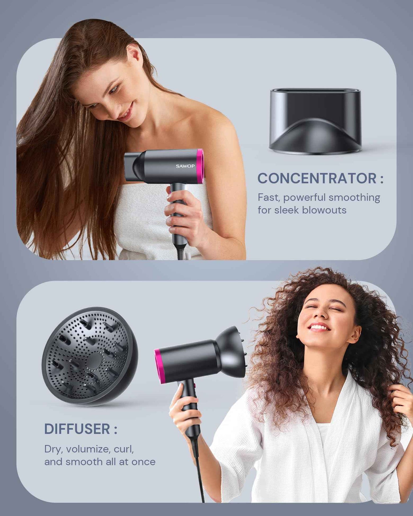ANNE BETTY Hair Dryer with Diffuser for Curly Hair, 1800W Ionic Blow Dryer for Women & Men, Fast-Drying, Lightweight, Low Noise, Hair Care Styling Tool for Home, Travel