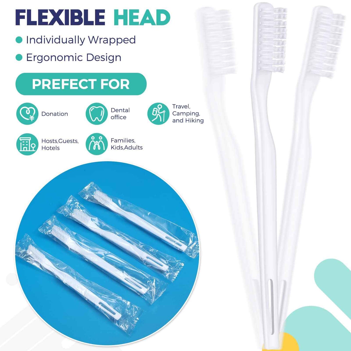 Yetene 400 Pack Individually Wrapped Disposable Toothbrush Bulk Hard Bristle Adult Manual Tooth Brush Travel Toothbrushes Single Use Toothbrush for Homeless Women Men Hotels Guest Rooms, White