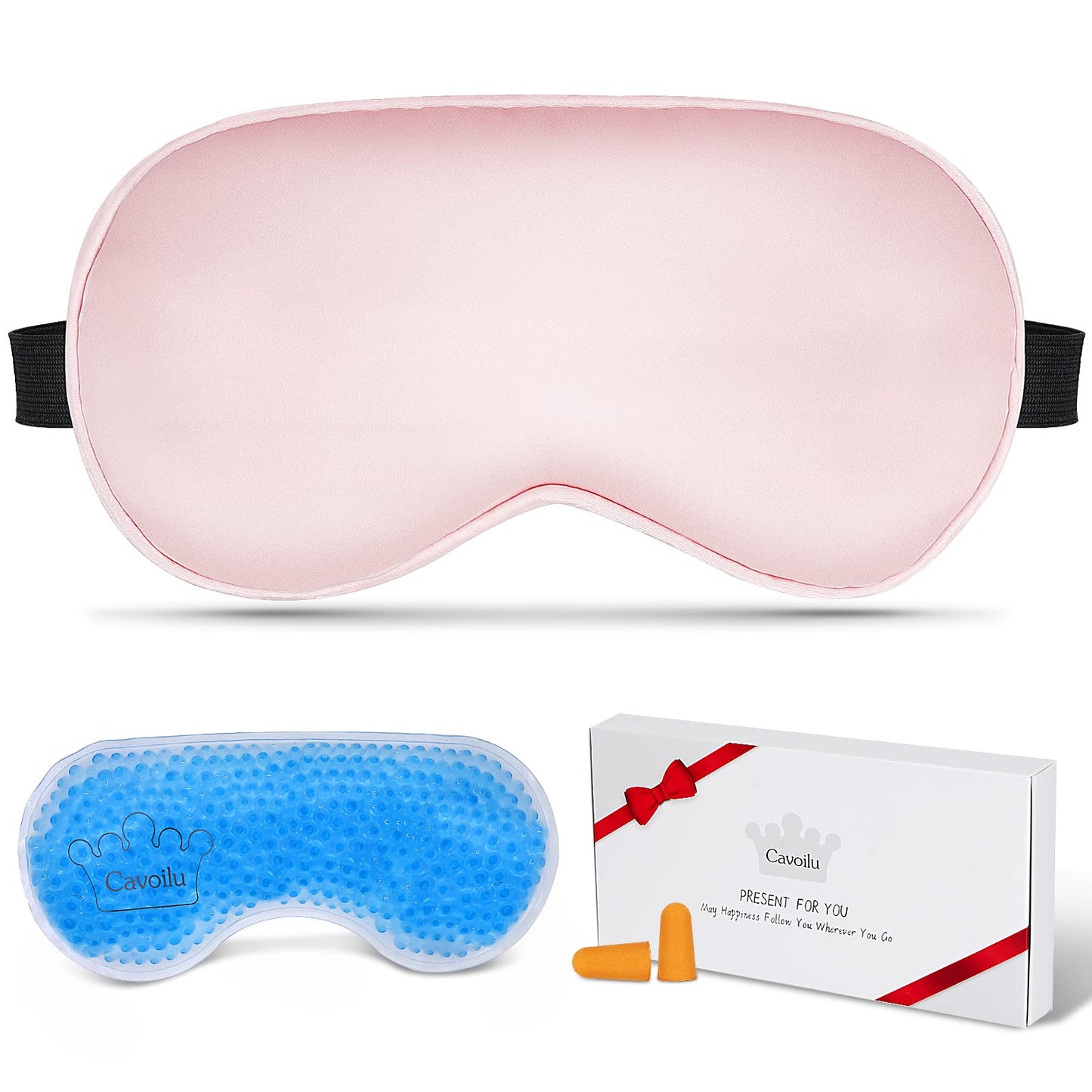 Cavoilu Cooling Eye Mask for Sleeping, Silk Sleep Mask w/Gel Eye Mask, Heated Eye Masks, Blindfold Eye Cover Women Sleeping Mask for Home, Office, Travel, Yoga, Medditation, Stocking Stuffers(Pink)