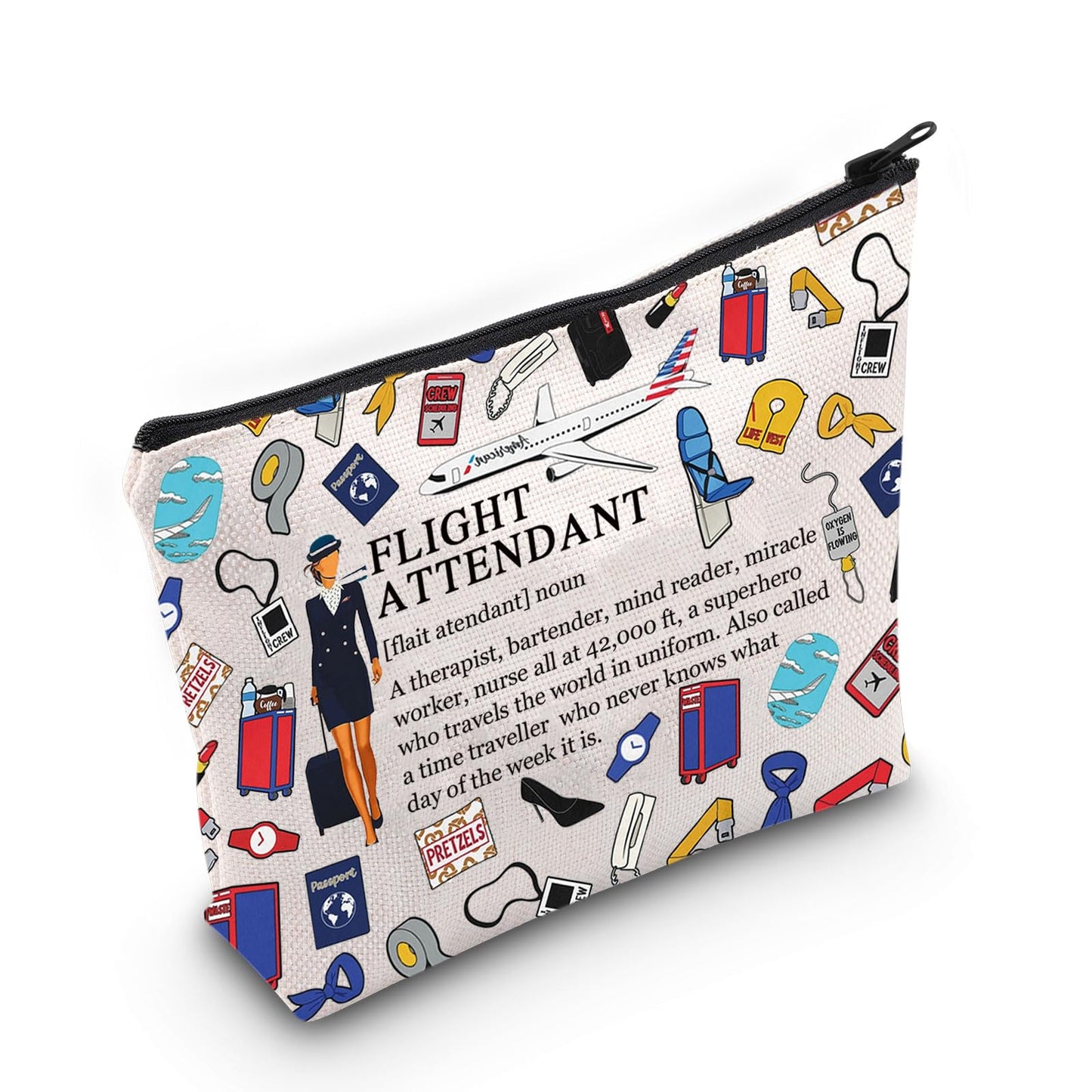 MEIKIUP Flight Attendant Gifts Air Stewardess Cosmetic Travel Bag Stewardess Aviation Makeup Pouch Flight Student Graduation Gift (Flight Attendant noun Bag)