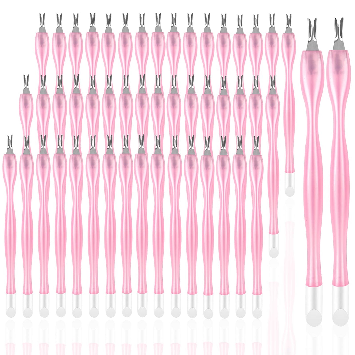 heemeei 50Pcs Nail Cuticle Trimmer Rubber Nail Cleaner, Plastic Handle Cuticle Knife, Double End Nail Dead Skin Fork Cuticle Pusher Bulk Nail Art Cuticle Remover Tools(Pink)