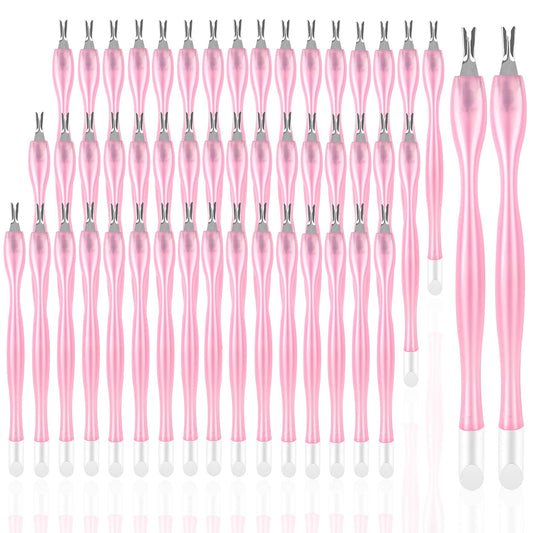 heemeei 50Pcs Nail Cuticle Trimmer Rubber Nail Cleaner, Plastic Handle Cuticle Knife, Double End Nail Dead Skin Fork Cuticle Pusher Bulk Nail Art Cuticle Remover Tools(Pink)