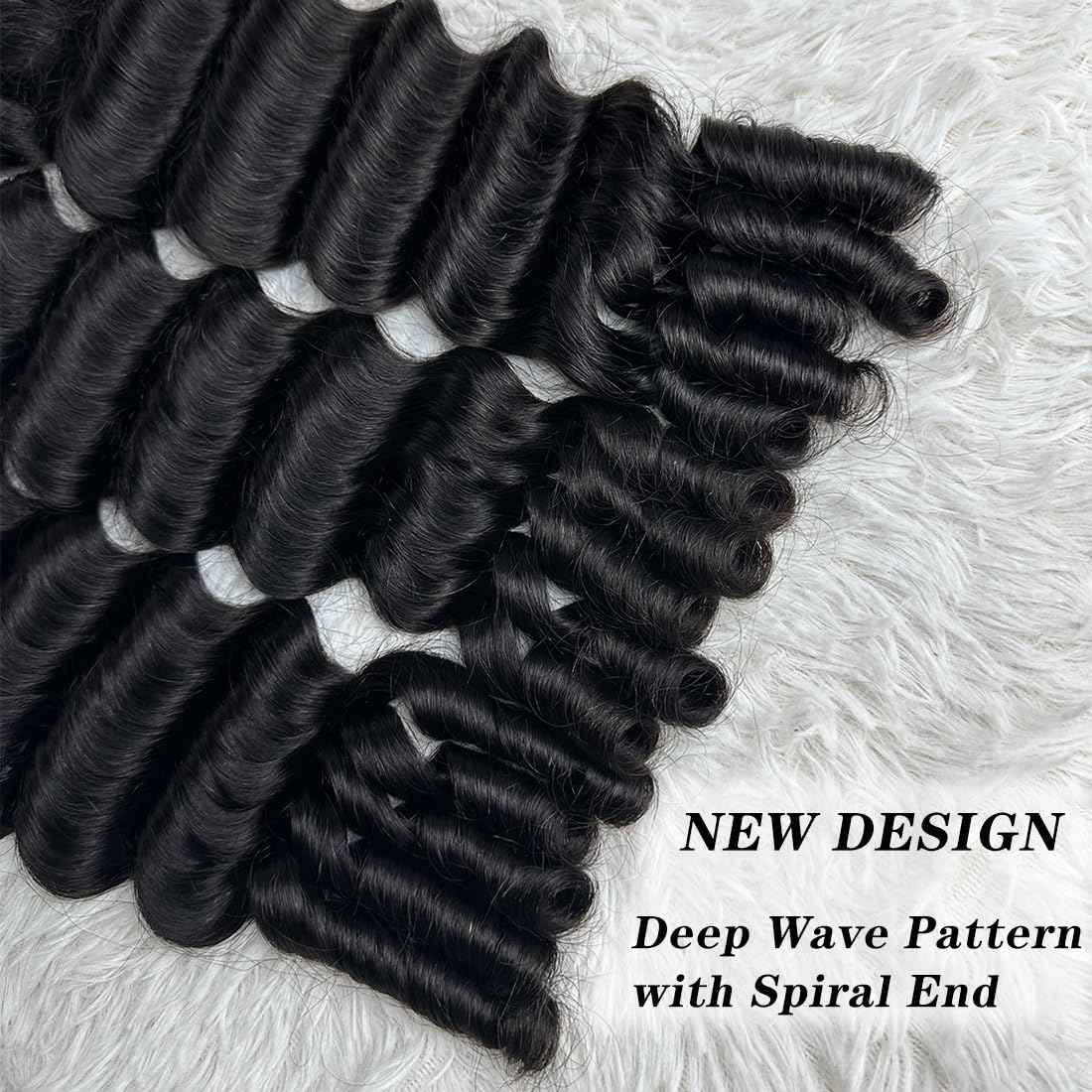 SWEETGIRL Deep Wave Human Hair Bundles Burmese Curly Bundles Human Hair Quick Weave with Spiral End Sew in Hair Extensions Real Virgin Remy Hair 18 Inches 1 Bundle Natural Color