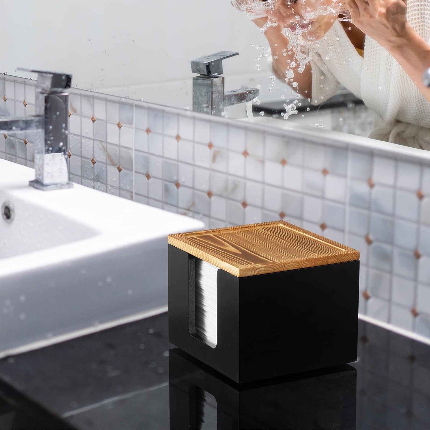 ZMZKKLL Disposable Face Towel Holder Box - Wood Facial Container Compatible with Clean XL - Towel Storage Makeup Organizer for Vanity, Bathroom Organization (Excluding Facial Towels)