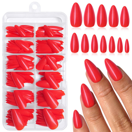 Lifextol 240PC Red Almond Press on Nails Medium Fake Nails Press ons, False Acrylic Nails Press on Nails Almond Glue on Nails Artificial Nail Tips Fingernails Stick on Nails with Glue&Adhesive Tabs