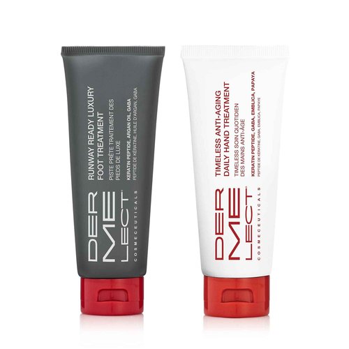 Dermelect Essential Anti-Aging Hand & Foot Duo - Ultra-Hydrating Hand Cream & Runway Ready Foot Treatment, Restores Youthful Appearance, Softens & Exfoliates, Grease-Free Formula