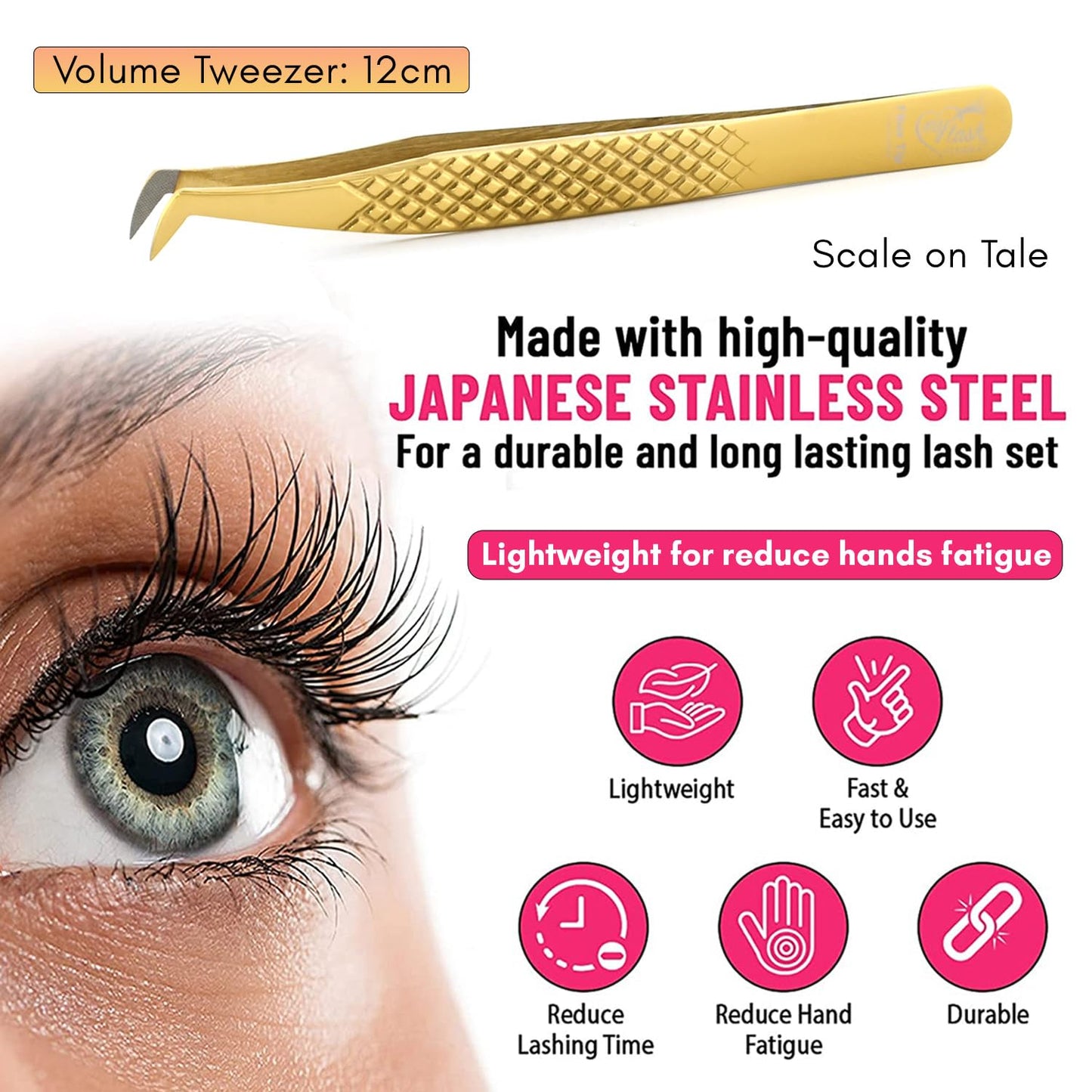 My Lash Tools Lash Tweezers For Eyelash Extensions Precision Fiber Tip Tweezers For Lash Extensions Mega Volume Lash Tweezer | Professional Stainless Steel Boot Lashing Tweezers (Diamond Grip Gold)