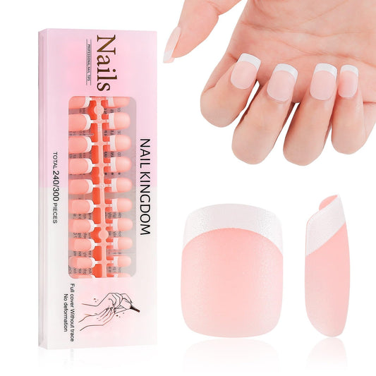 LIARTY 240 Pcs French Press On Nails Short Square, French Tip False Nails Manicure, 15 Size Acrylic Full Cover Artificial Fake Nails (Light Pink)