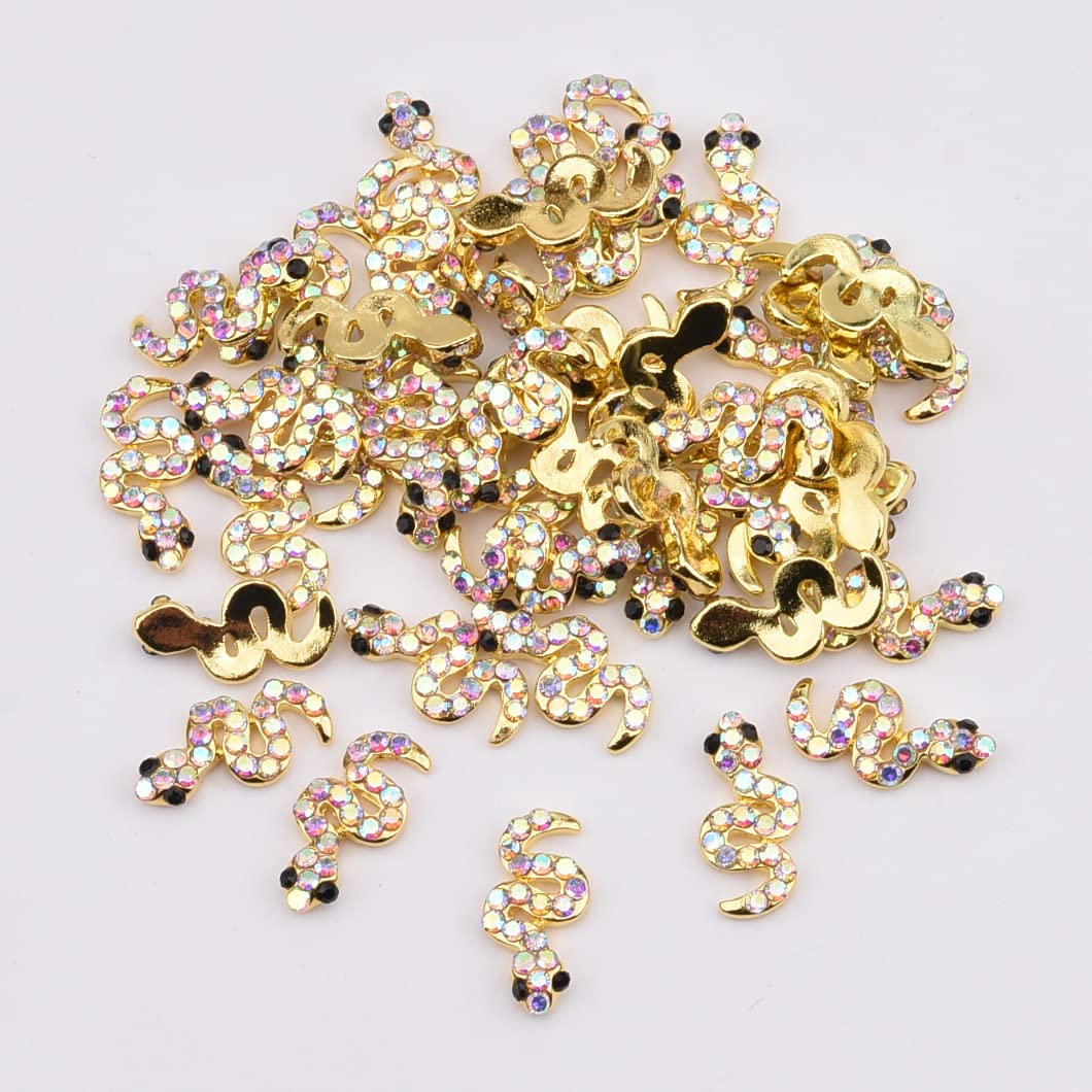 30pcs Gold Nail Rhinestones and Charms Snake Design Metal Nail Art Crystal Jewels Decor Studs Mix Colors