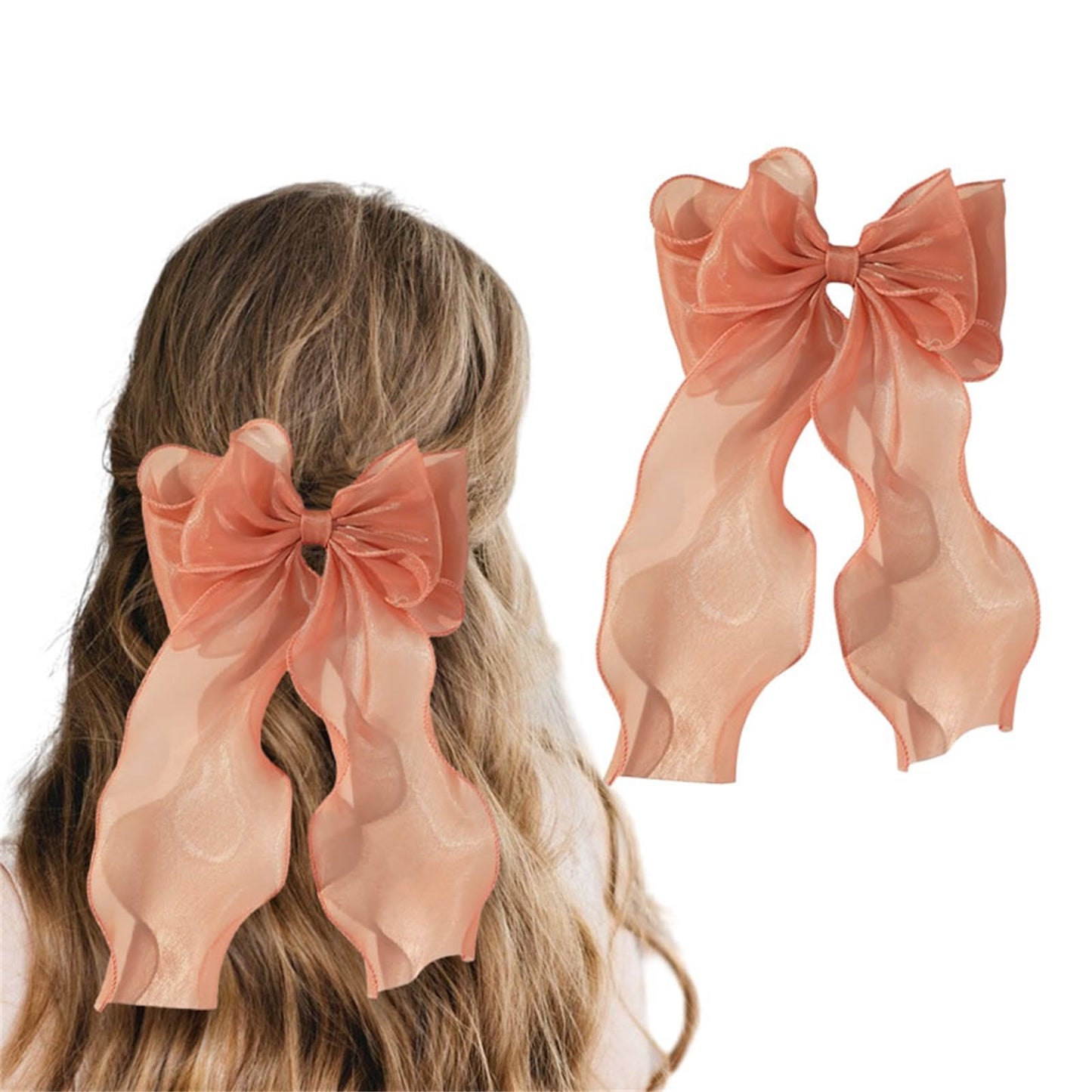 papasgix Hair Bow Clips: Big Silk Ribbon Bows in Solid Colors, Long Silk Ribbons for Women and Girls (1, Orange)