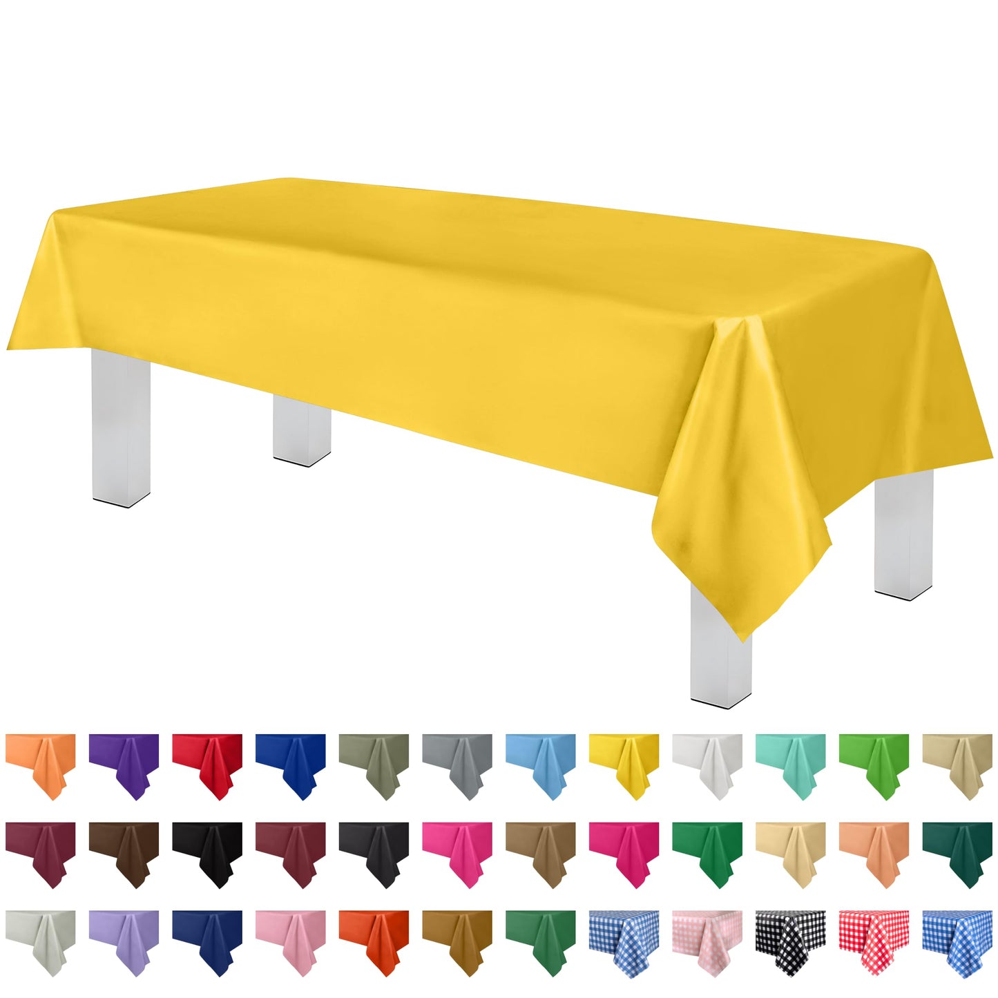 Grandipity Yellow 12 Pack Premium Disposable Plastic Tablecloth 54 Inch. x 108 Inch. Decorative Rectangle Table Cover