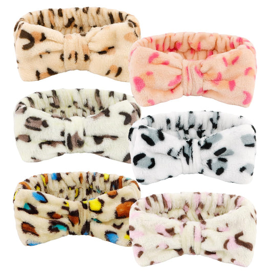 Ondder 6 Pcs Leopard Print Hairband, Microfiber Skincare Headbands for Women - Facial, Makeup, Yoga, Exercise, Keep Hair Out of Face, 6 Count (Pack of 1), Multipurpose Headbands for Adult