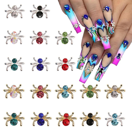 18 PCS Spider Nail Charms 3D Halloween Spider Nail Art Charms Metal Spider Nail Charms for Halloween DIY Decoration 3D Spider Nail Rhinestone Accessories Multicolor