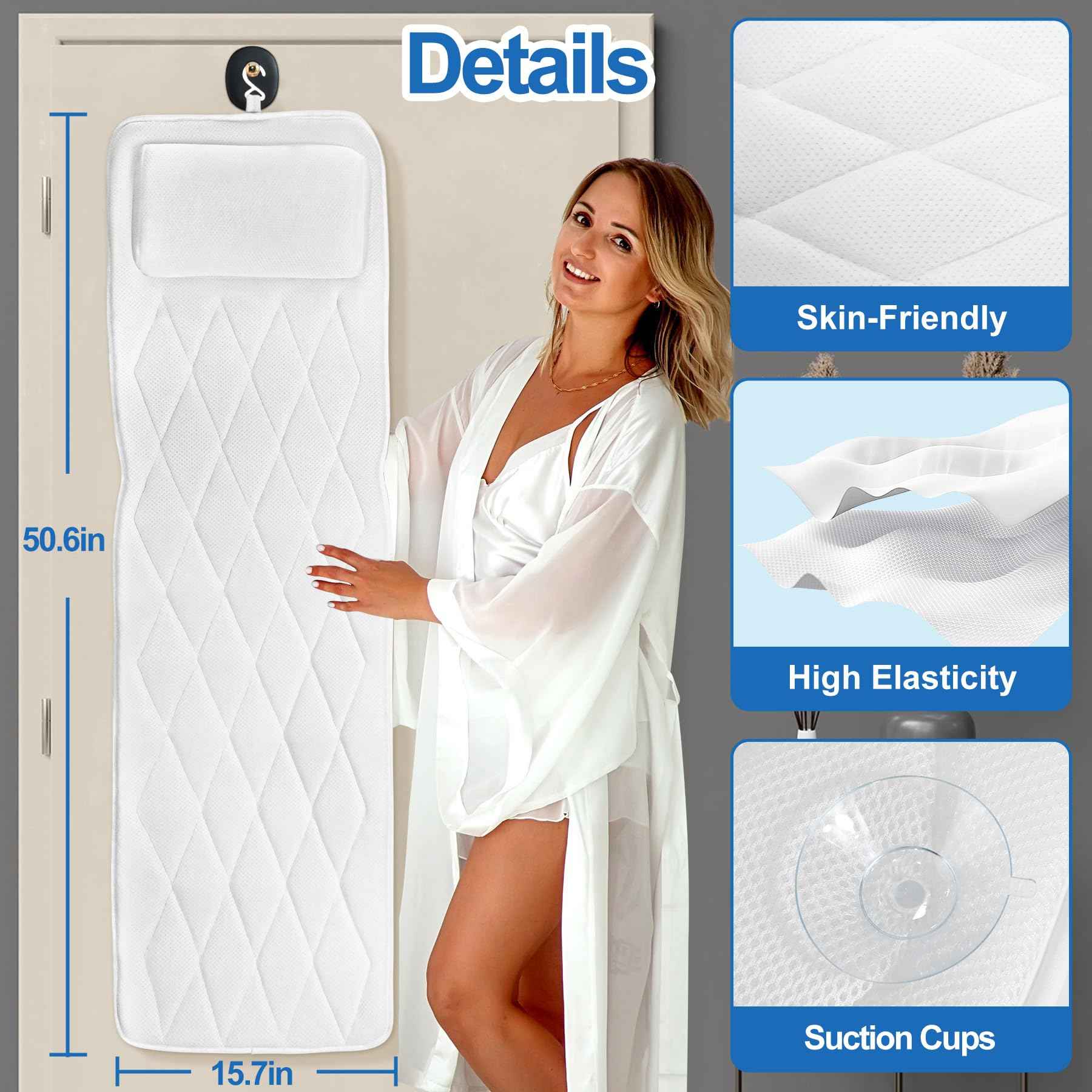 Chsuiwe Full Body Bath Pillow for Bathtub, Thick Bath Pillow for Tub with Non-Slip Suction Cups, Bathtub Cushion with Pillow, Luxury Tub Pillow for Bath, Headrest Neck and Back Support, 5D Air Mesh