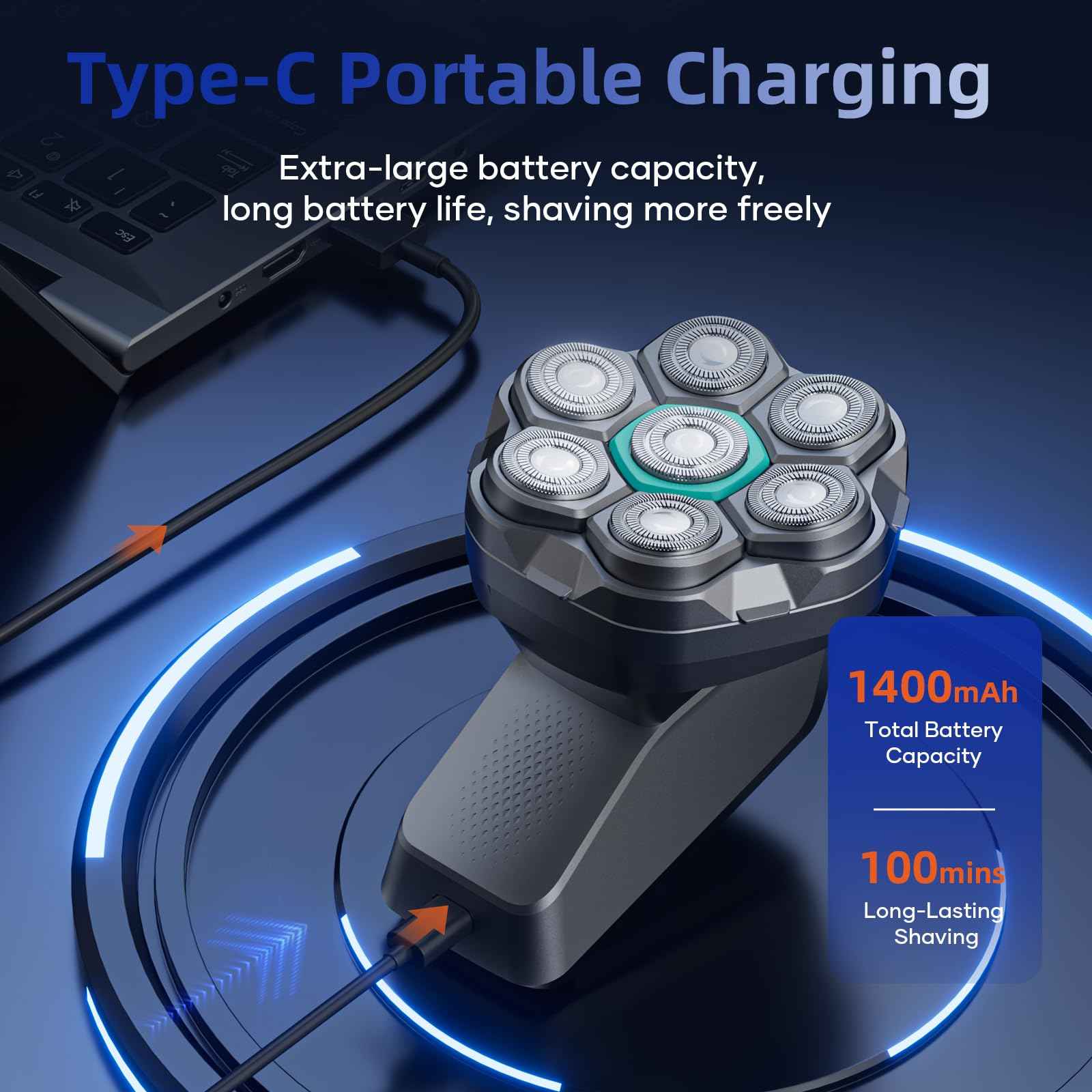 7D Head Shavers for Bald Men - kensen Dual Speed Electric Head Hair Shaver, Long Battery Life Electric Razor IPX6 Waterproof Wet/Dry Shaving LED Display Rechargeable Bald Head Shavers for Men