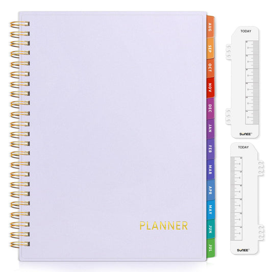 SUNEE Academic Planner 2024-2025 Weekly and Monthly - from August 2024 - December 2025, 6.4"x8.3" School Year Calendar Daily Planner with Monthly Tab, Flexible Cover, Note Pages, Pockets, Bookmark, Spiral Binding, Purple