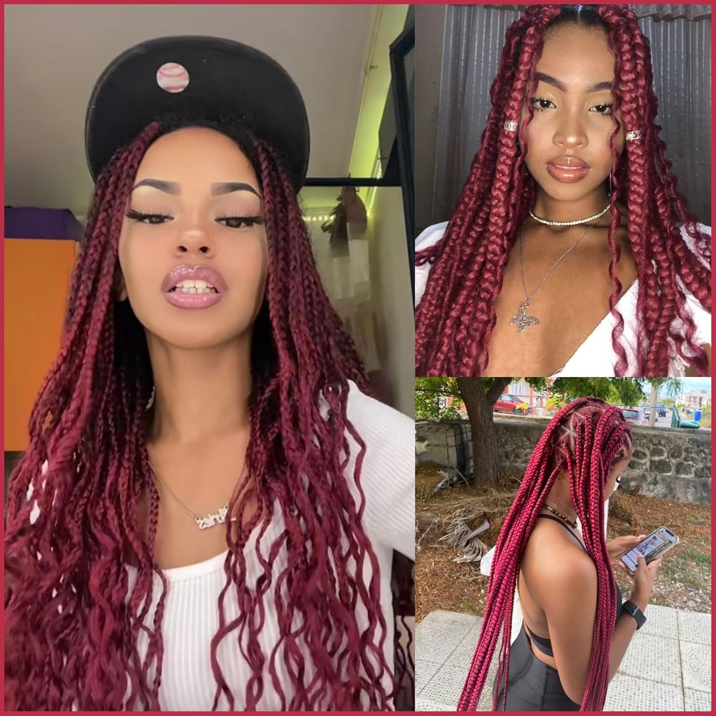 Rose Red Braiding Hair Pre Stretched 26 Inches 3 Packs Kanekalon Braiding Hair Extensions Synthetic Fiber Hair Braids