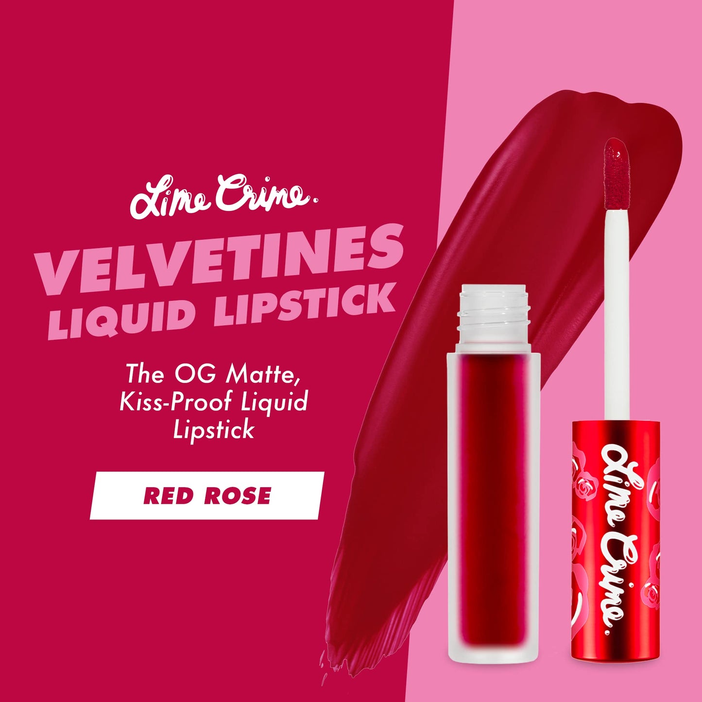 Lime Crime Velvetines Liquid Matte Lipstick, Red Rose (Ruby Red) - Bold, Long Lasting Shades & Lip Lining - Stellar Color & High Comfort for All-Day Wear - Talc-Free & Paraben-Free