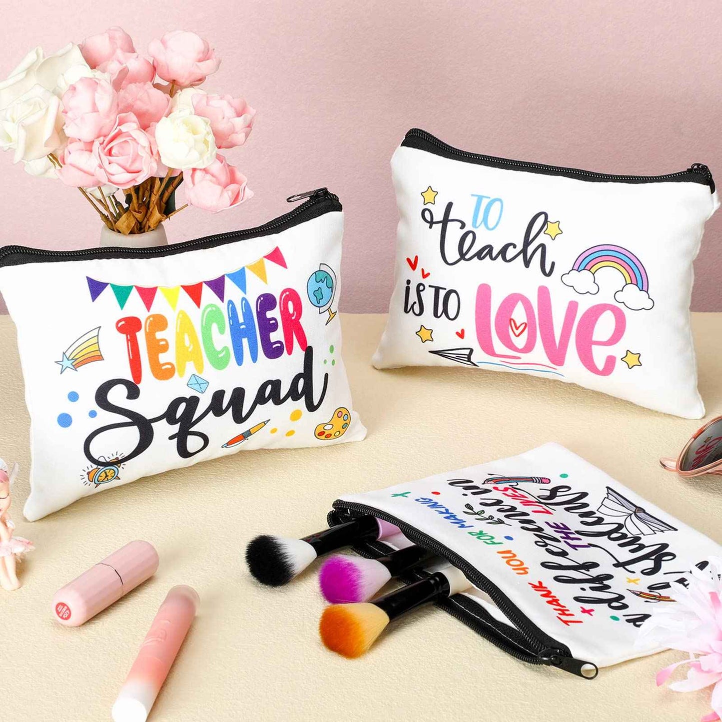 Hillban 32 Pieces Teacher Christmas Gifts Teacher Appreciation Gifts Women Cosmetic Makeup Bag Funny Pencil Pouch for Graduation Birthday Christmas(Cute)