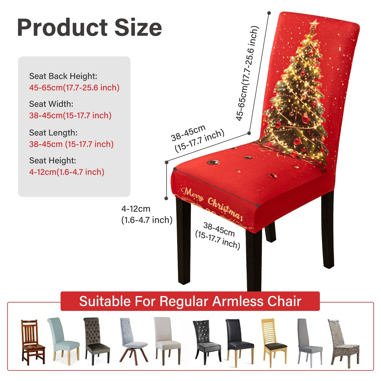 4PCS Christmas Dining Chair Covers Stretch Removable Washable Dining Room Chair Protector Slipcover 3D Print Xmas Tree Bow Tie Kitchen Chair Cover Slipcovers for Xmas Holiday Party Home Décor