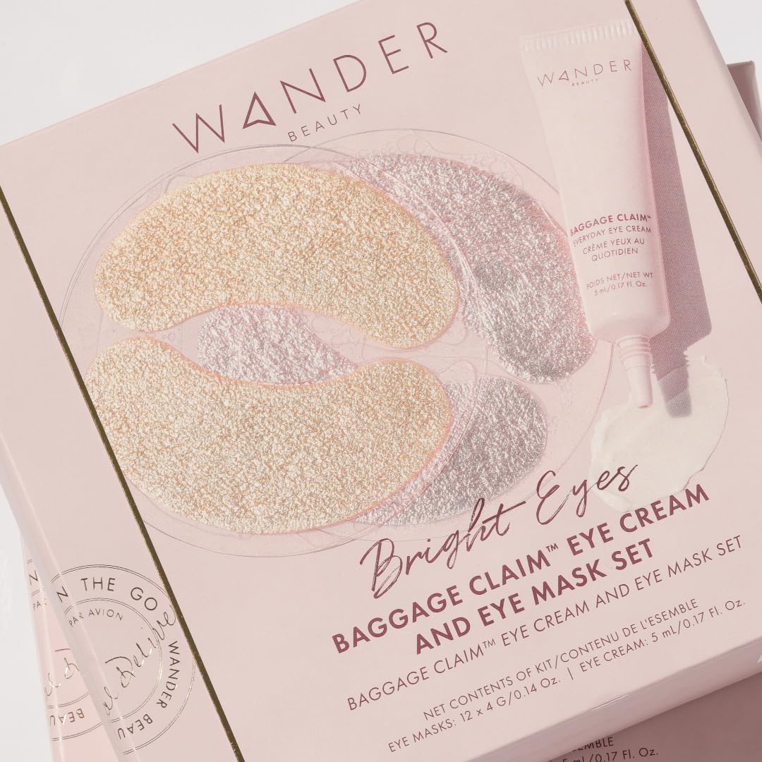 Wander Beauty Bright Eyes Baggage Claim Set - Skin Care Gift Set Includes Award-Winning Under Eye Masks & Eye Cream - The Perfect Gift for Brighter Under Eyes - Clean Beauty Gifts for Women - 0.33 oz