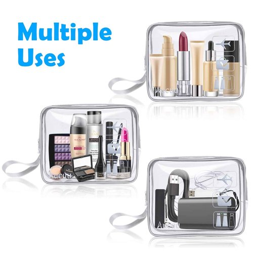 Aucuu 3 Pack Clear Travel Bags, TSA Approved Toiletry Bags, PVC Waterproof Travel Wash Bags Cosmetic Bag Transparent Pouch For Traveling