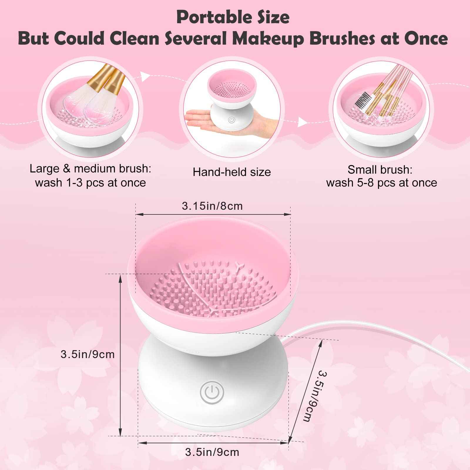 Electric Makeup Brush Cleaner, Luxiv Wash Makeup Brush Cleaner Machine Fit for All Size Automatic Spinner Dryer, Beauty Blender Washer (Pink)