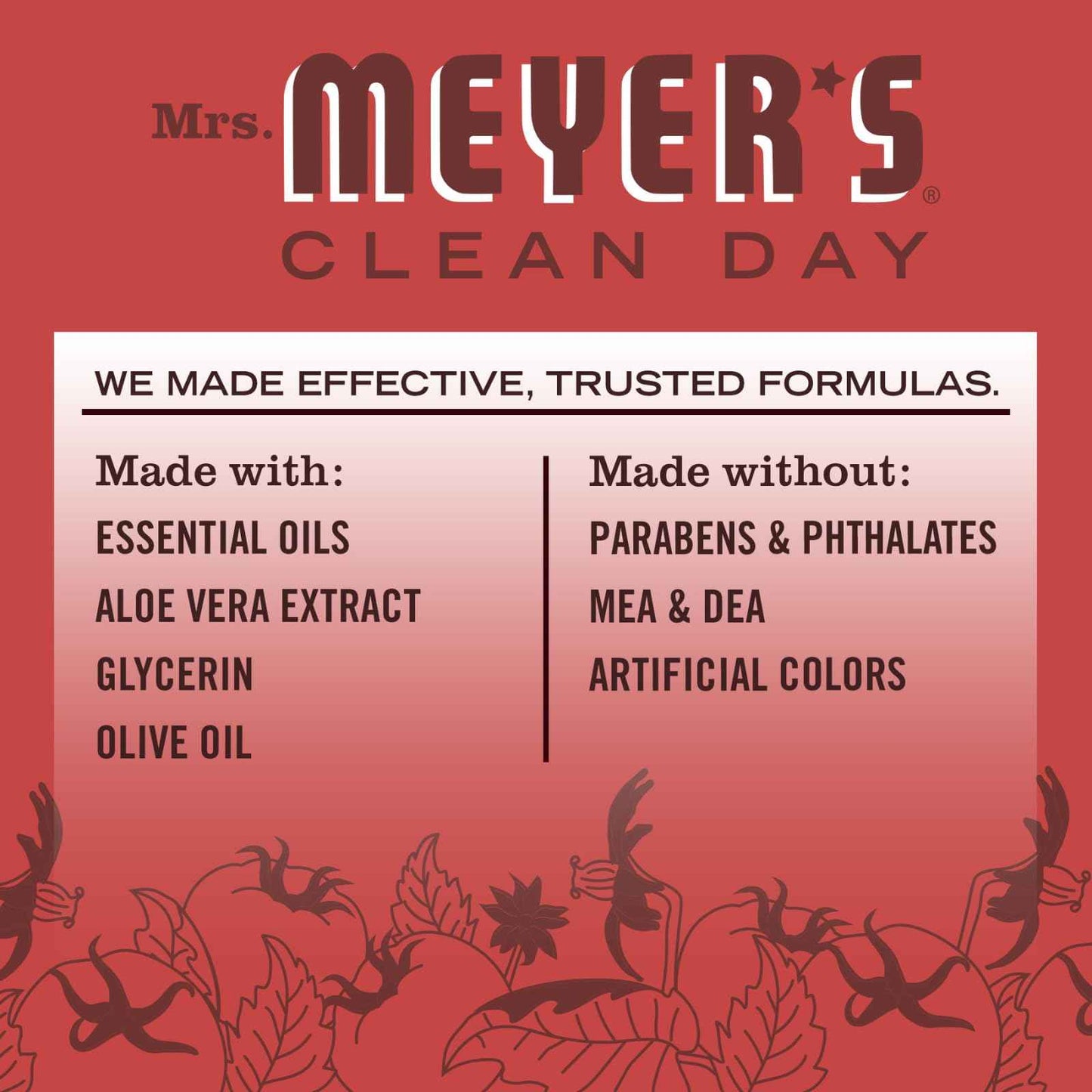Mrs. MEYER'S CLEAN DAY Tomato Vine 3 Pack Variety, Liquid Hand Soap 12.5 OZ, Liquid Dish Soap 16 OZ, Multi-Surface Cleaner 16 OZ, 1 CT