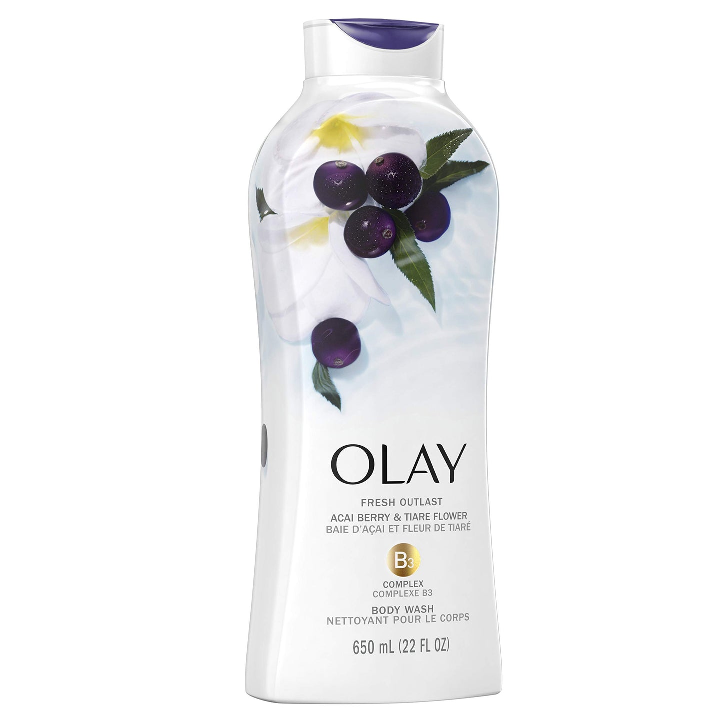 Olay Fresh Outlast Revitalizing Acai & Tiare Flower Body Wash, 22 Fluid Oz (Pack Of 4)