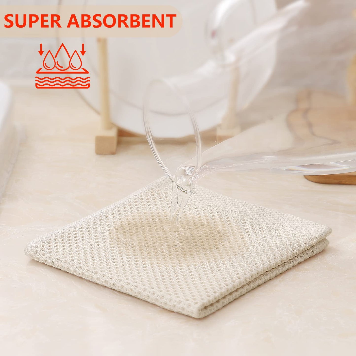 Kitinjoy 100% Cotton Kitchen Dish Cloths, 6 Pack Waffle Weave Ultra Soft Absorbent Dish Towels for Drying Dishes Quick Drying Kitchen Towels Dish Rags, 12 X 12 Inches, Mixed Color