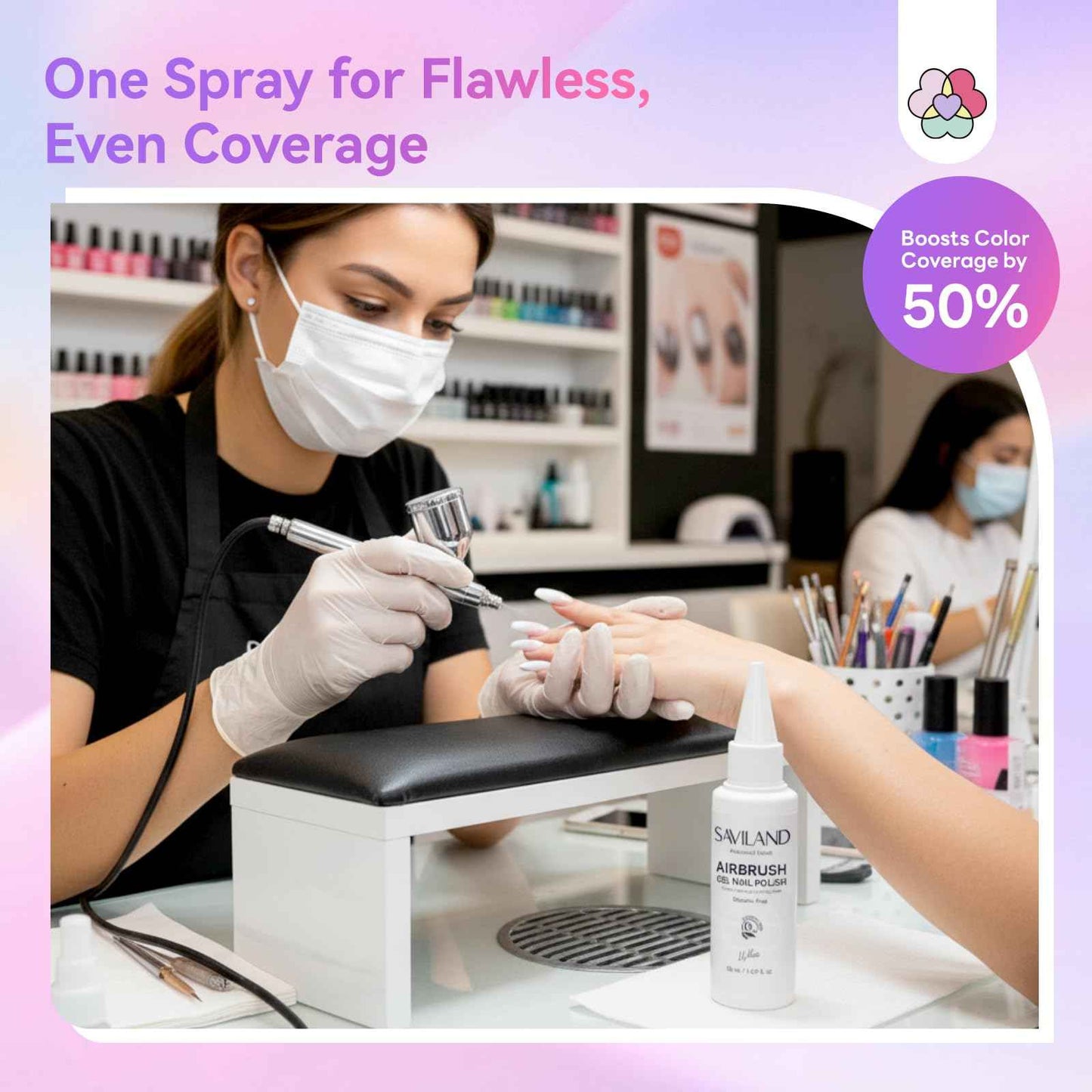 SAVILAND Advanced Airbrush Gel Nail Polish: 50 ml Dilution-Free White Gel Nail Polish Non-Acetone Airbrush Paint for Nails with Fine Mist for Gradient Ombre Blush French Nails Art Paint Salon