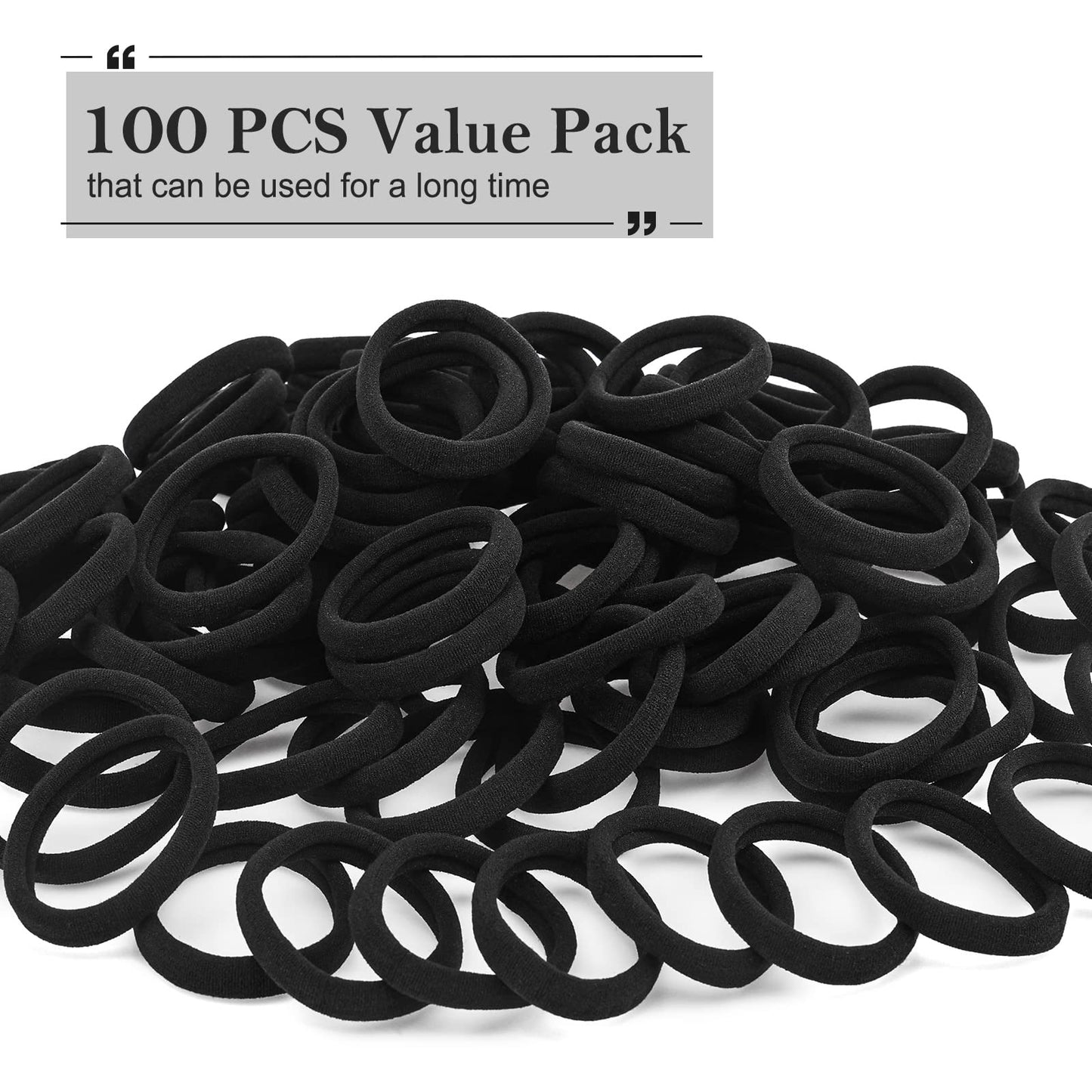 100PCS 2 Inches Black Hair Ties for Women Girls, Sublaga Seamless Thick Black Hair Band, Elastic Hair Ties No Damage Ponytail Holder (Black)