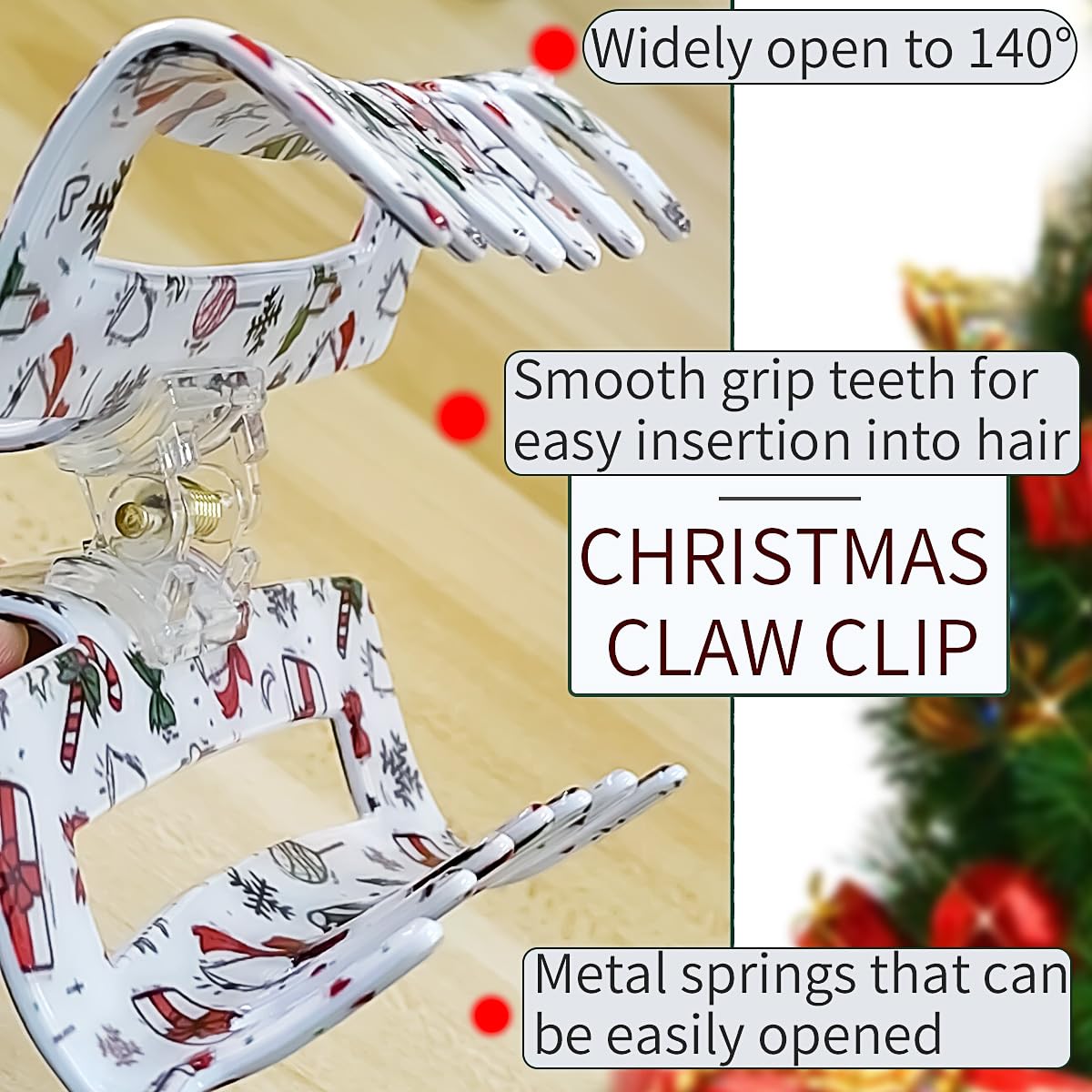 Christmas Hair Clips White Square Claw Clips for Thick Hair, Xmas Stocking Candy Cane Design Winter Hair Accessories for Women Girl Non-slip Hair Barrette Hair Clips for Thin Hair Xmas Party Gift 1PCS