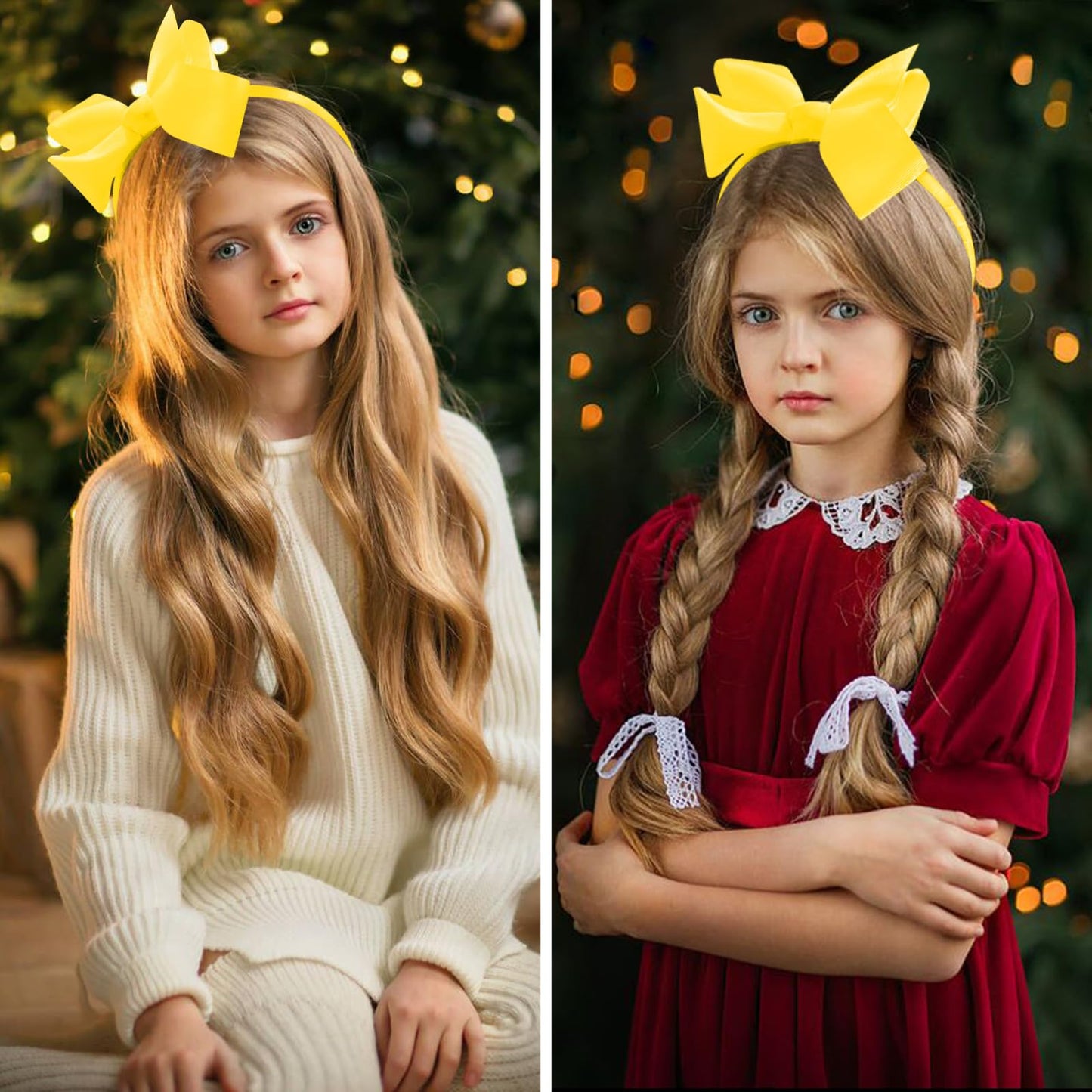 VELSCRUN Yellow Bows Headbands - Large Ribbon Hair Accessories for Girls, Women, and Teen Gifts