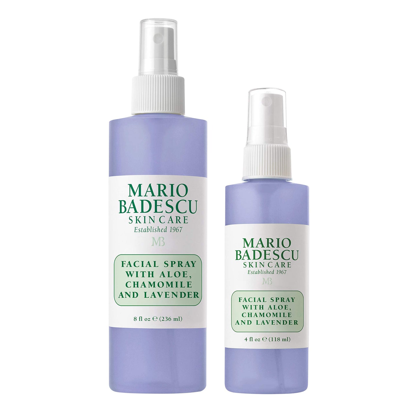 Mario Badescu Facial Spray with Aloe, Chamomile and Lavender for All Skin Types | Face Mist that Hydrates and Restores Balance & Brightness | 8 FL OZ & 4 FL OZ Combo