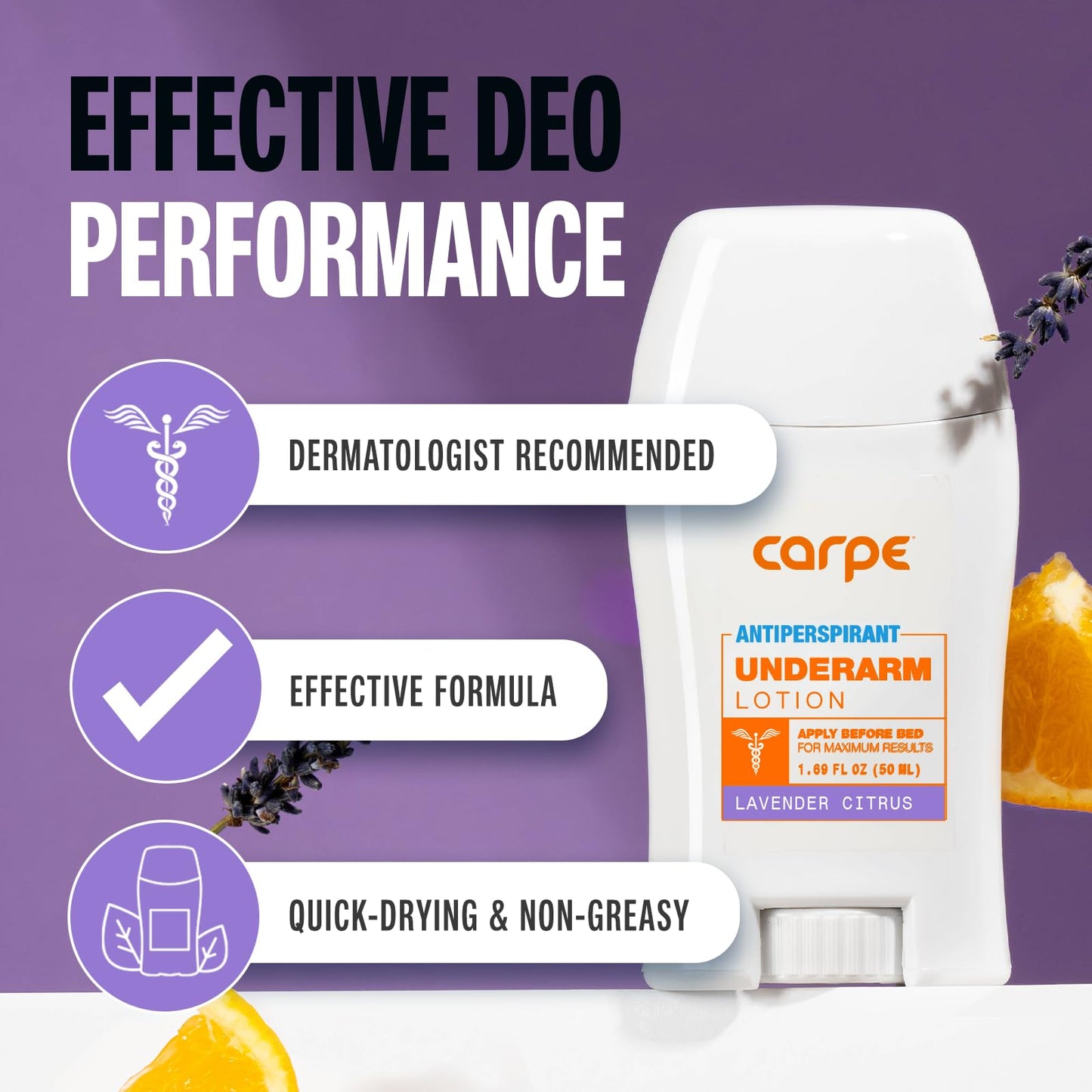 Carpe Underarm Antiperspirant and Deodorant, Clinical strength deodorant for women with Lavender Citrus scent, Combat excessive sweating - Great for hyperhidrosis