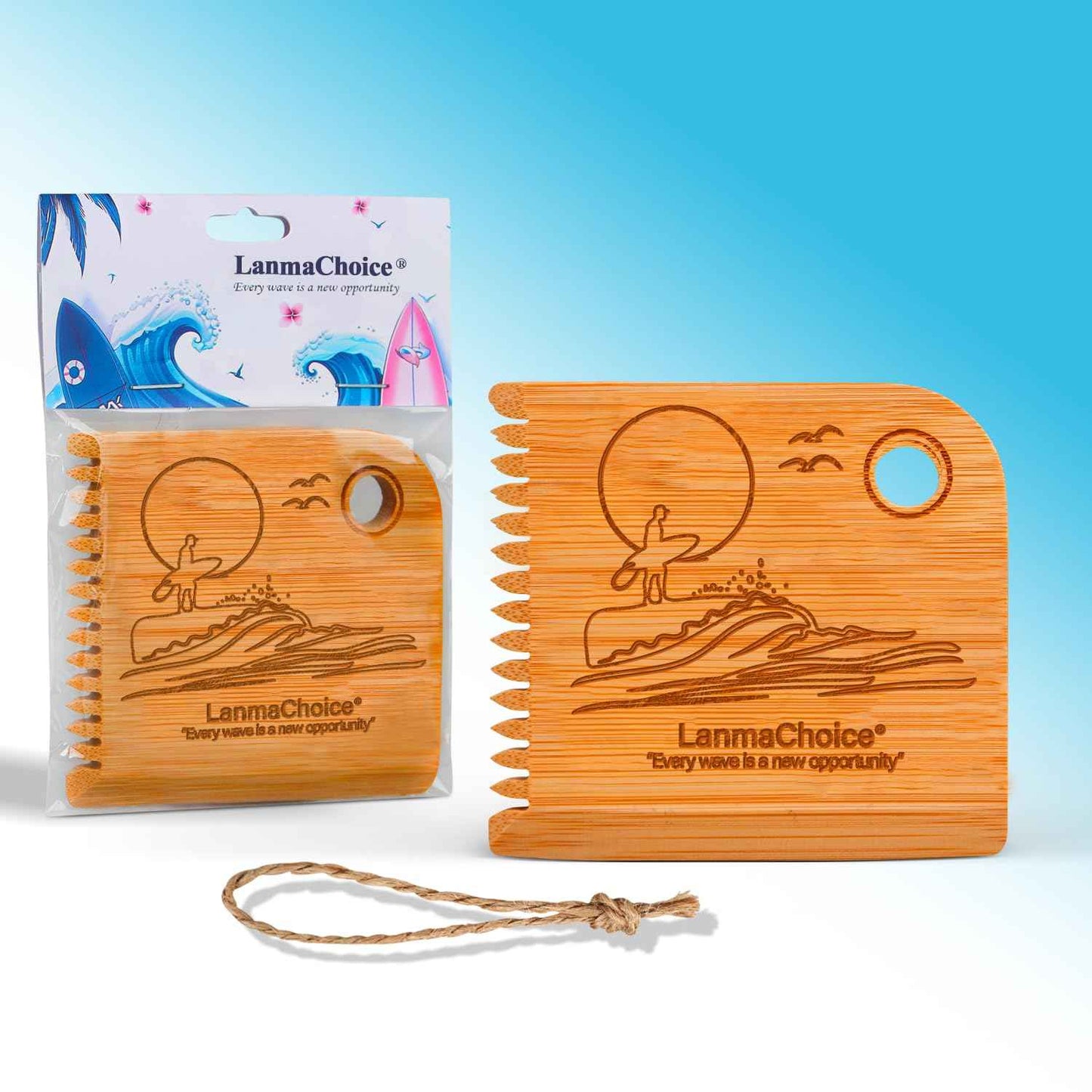 Lanmachoice Surf Wax Comb - Bamboo Surfboard Wax Remover, Wax Comb for Surfboard, Can be Used for Sex Wax,Unique Design with Surfing Pattern