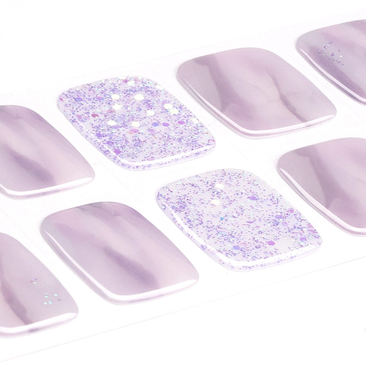 DANNI & TONI Semi Cured Gel Toenail Strips Purple Ombre(Lavender Dreamscape) Purple Glitters Gel Toenail Stickers Grey Toenail Polish Strips 37 Stickers