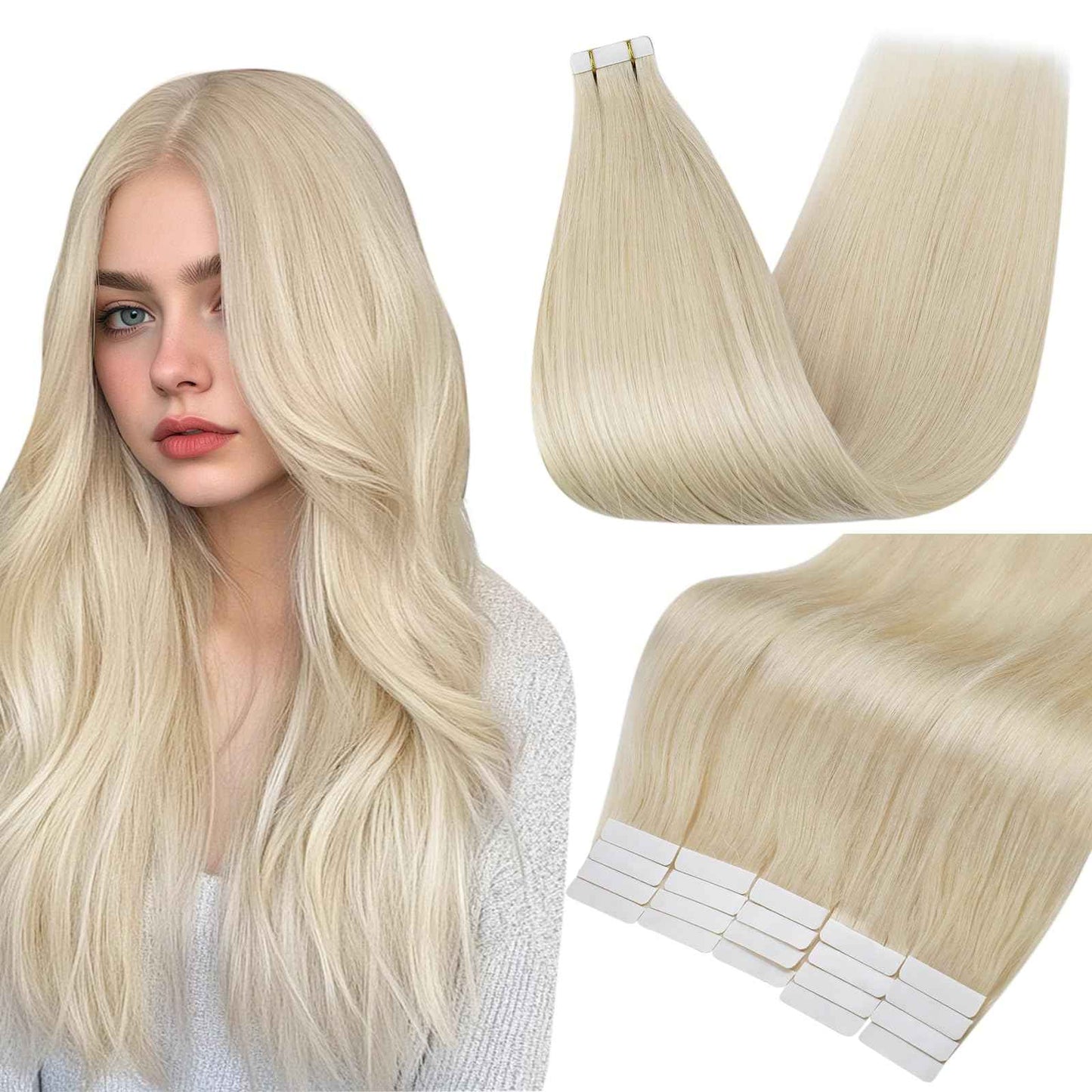 Full Shine Tape in Hair Extensions Human Hair 12 Inch Straight 60 Grams Color 60 Platinum Blonde 40Pcs