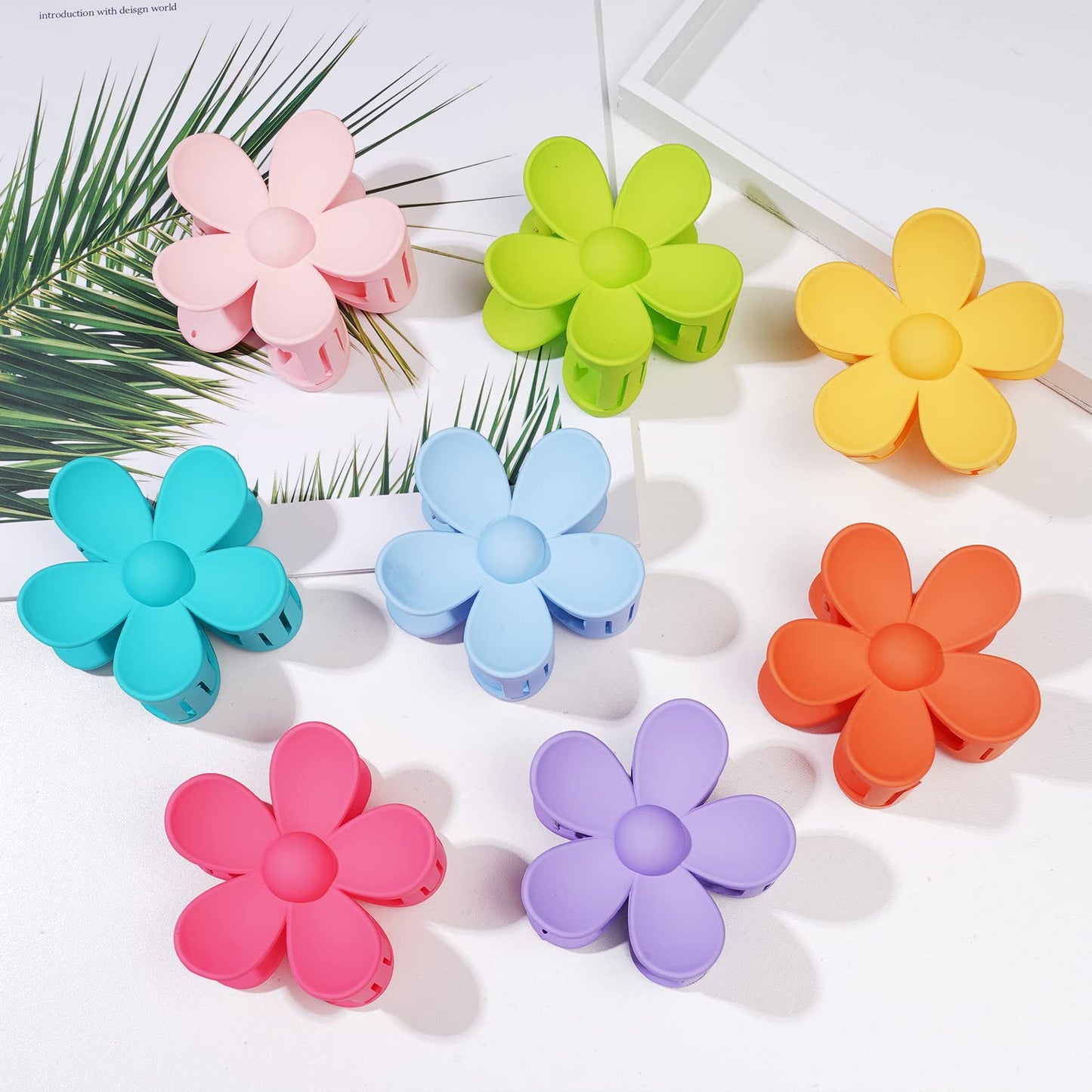 Hair Claw Clips Flower Hair Clips 8PCS Cute Hair Clip Matte Hair Clips Big Claw Clip Strong Hold Daisy Clip Barrettes Large Hair Clamps Thin Hair Accessories Thick Hair For Women Girls Gifts 8 Colors