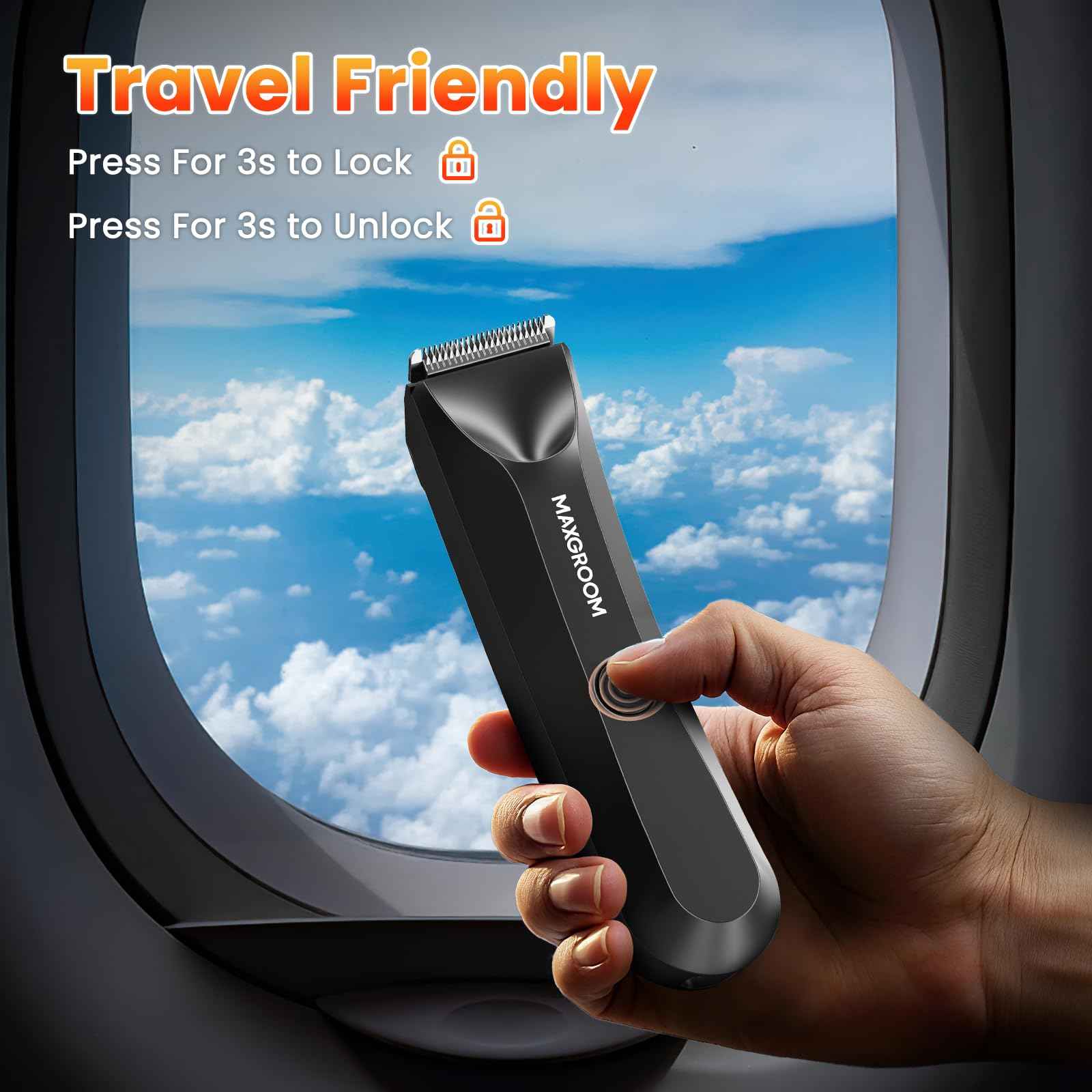 MAXGROOM Manscape Body Hair Trimmer for Men, IPX7 Waterproof Pubic & Groin Hair Trimmer- Electric Ball Shaver with LED Light, Ceramic Blade, USB Rechargeable & Travel Pouch