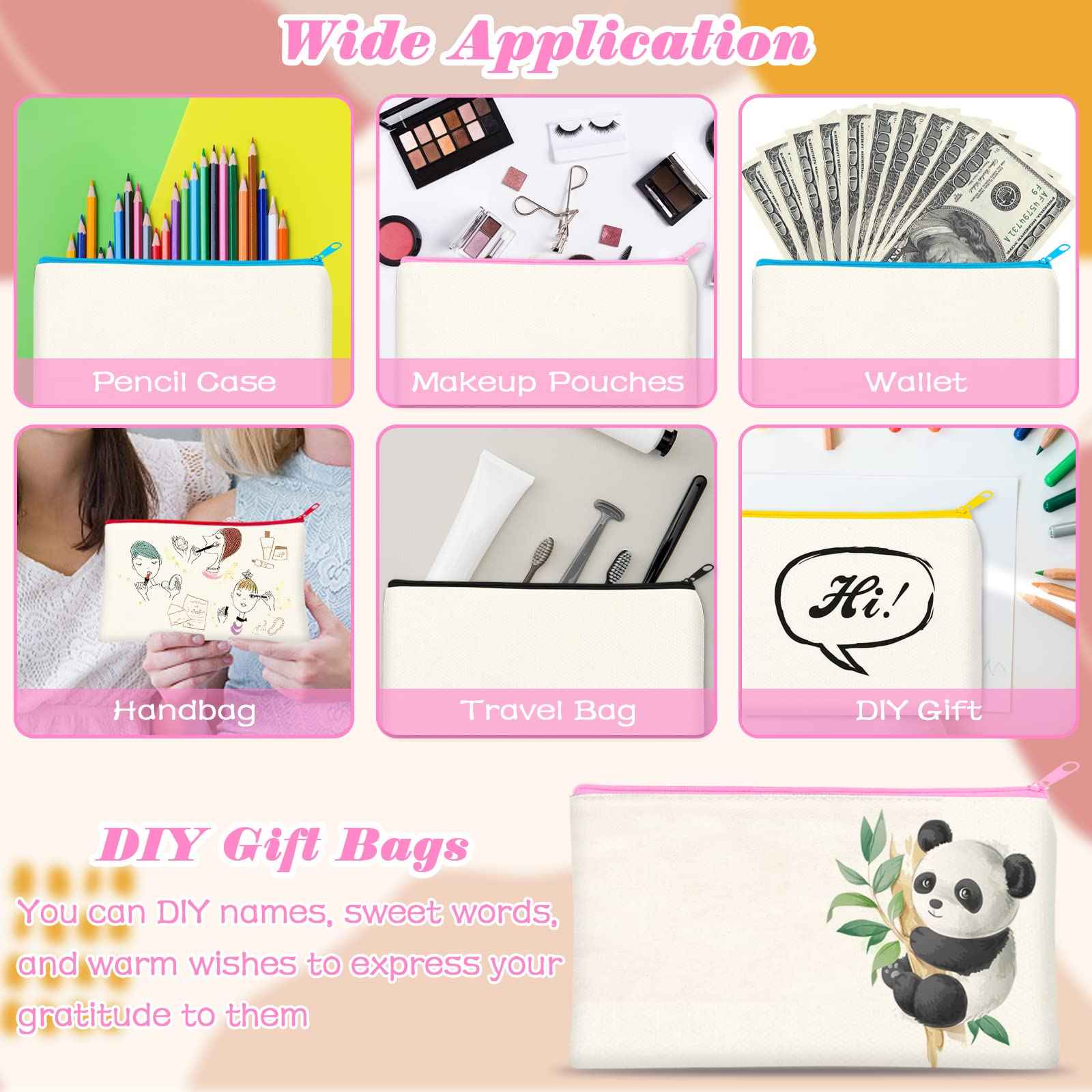 ZeeDix 12 Packs 8.3 x 5 inches Blank DIY Craft Bag Canvas Zipper Pouch- Beige Canvas Makeup Zipper Pouch Bags Multipurpose Cosmetic Bag, Travel Toiletry Bag for Storage