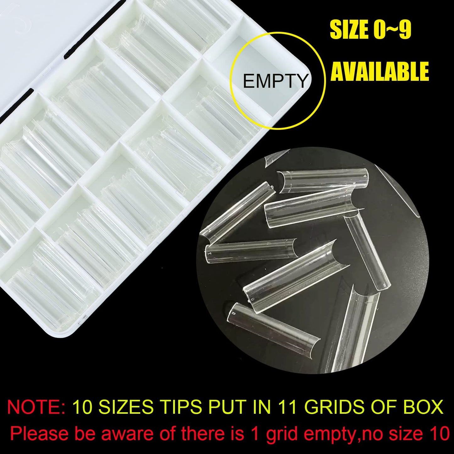 INENK Flattened No C Curve XXL Square Nail Tips, Clear Half Cover Tapered Square Straight Nail Tips Flat for Acrylic Nails Salons and DIY with a Box(500Pcs 10Sizes)