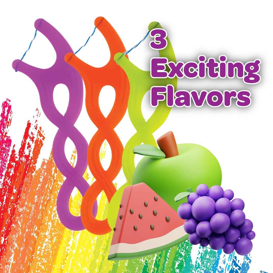 GUM Crayola Twistables Kids Flossers with Fluoride - Designed for Little Hands - Three Fun Fruit Flavors - Easy to Use Kids Floss Picks for Children Ages 3+, 75 ct (4pk)