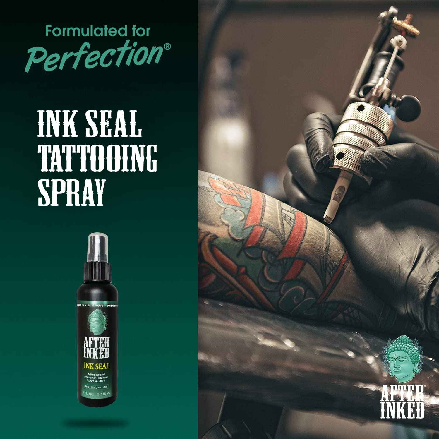 After Inked Ink Seal Spray – Tattoo Aftercare Solution, Moisturizing Mist for Inked Skin, Cleaning Mist for Daily Maintenance, Gentle Solution, Non-Irritating & Hydrating Formula, 4oz Spray Bottle