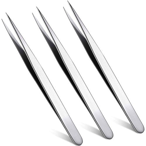 3 Pieces Straight Pointed Tip Tweezers Isolating Tweezers Eyelash Extensions Lash Pointed Blackhead Remover Precision Eyebrow Splinter (Classic Style,5.31 Inch)