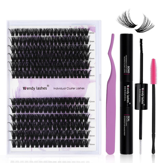 DIY lash Extension Kit 60D+80D Lash Cluster Kit with 240 PCS C/D Curl 12-16mm Mixed,Individual Lashes Clusters Lash Band and Seal Cluster Lash Applicator Individual Lashes Kit(60P/80P D12-16mm Kit)