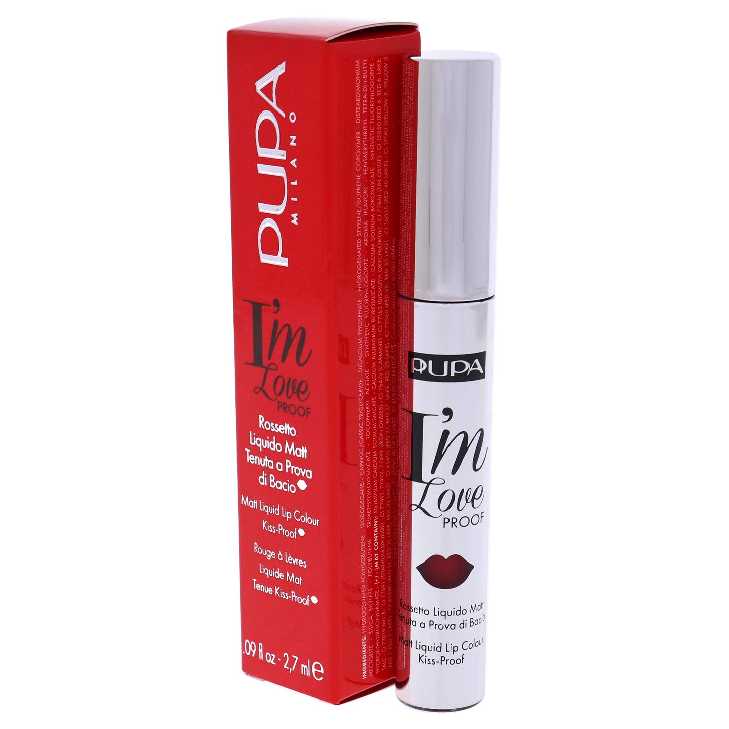 Pupa Milano I Am Love Proof Matt Liquid Lip Color - Gives Super-Intense Colour - Offers A Matte, Velvety Effect - Ultra-Comfortable Texture Adheres Perfectly To Lips - 011 Kiss Me Red - 0.09 OZ