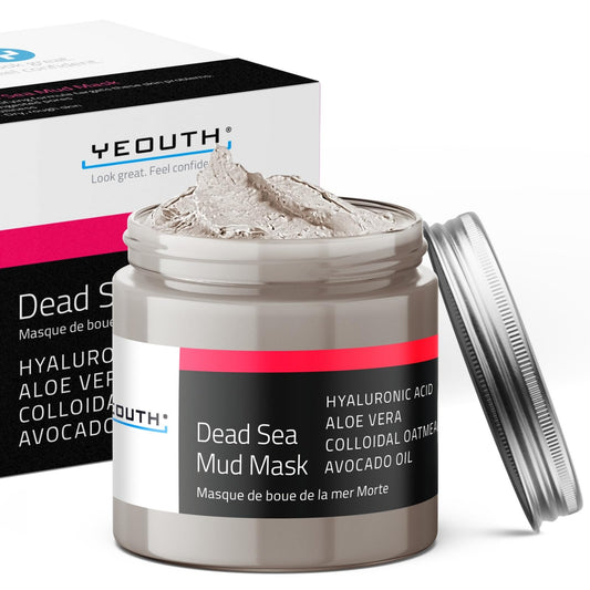 YEOUTH Dead Sea Mud Mask with Hyaluronic Acid and Avocado Oil, Revitalizing Facial Masks for Smoother, More Radiant Skin, Face Mask Skin Care 8oz