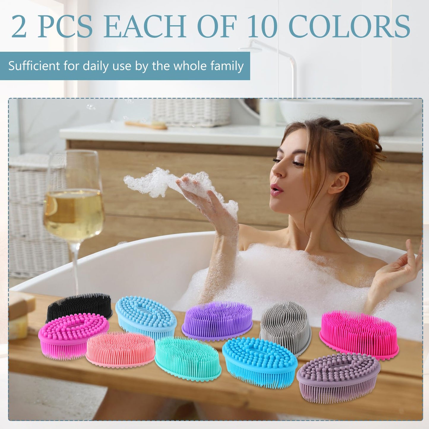 FoldTier 20 Pack Silicone Body Scrubber Soft Silicone Loofah Exfoliating Body Scrubber Double Sided Silicone Body Brush Shampoo Massager for Men Women Kid Skin Clean, 10 Colors